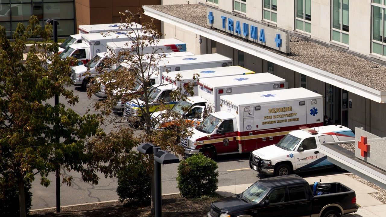 Ambulances outside Reading Hospital emergency room - trauma center